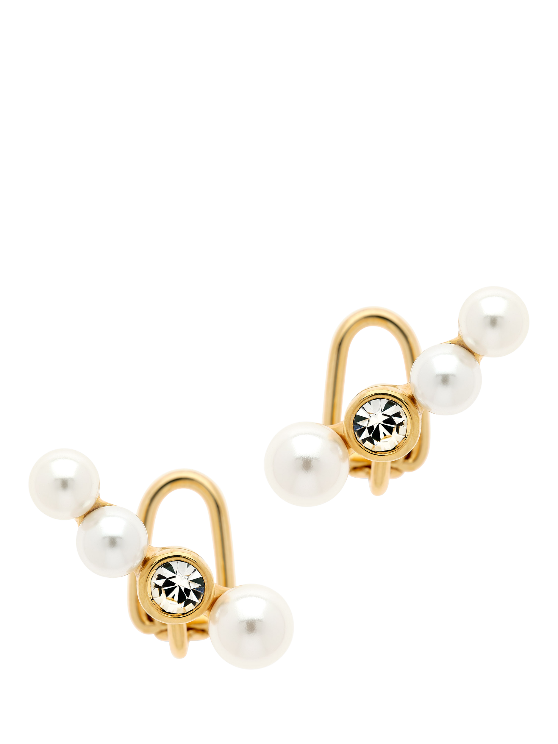 Product image 1 of 2, which shows Emma Holland Faux Pearl & Crystal Clip-On Earrings, Gold