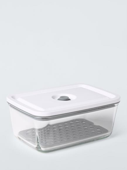 John Lewis Vacuum Seal Glass Storage Container, 1L, Grey/Clear, Grey Clear