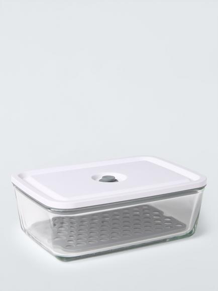 John Lewis Vacuum Seal Glass Storage Container, 1.5L, Grey/Clear, Grey Clear