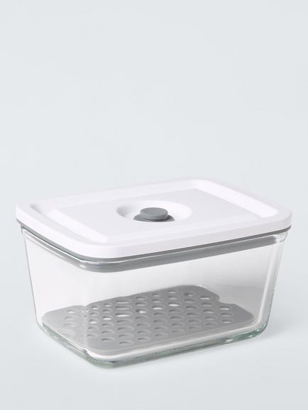 John Lewis Vacuum Seal Glass Storage Container, 600ml, Grey/Clear, Grey Clear
