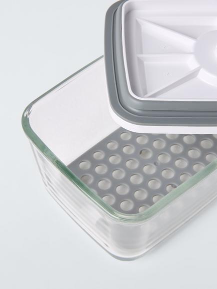 John Lewis Vacuum Seal Glass Storage Container, 600ml, Grey/Clear - view 2, Grey Clear