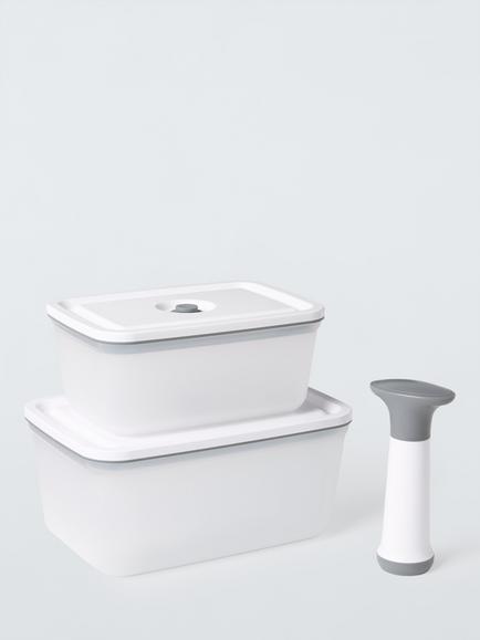 John Lewis Vacuum Seal Plastic Storage Containers & Manual Pump Set, Grey/White, Grey White