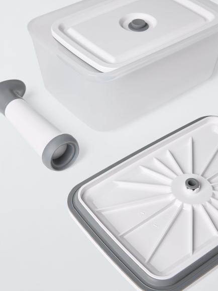 John Lewis Vacuum Seal Plastic Storage Containers & Manual Pump Set, Grey/White - view 2, Grey White