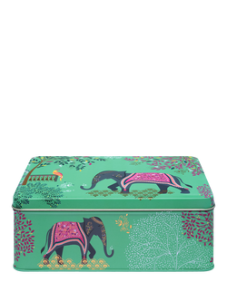 Sara Miller India Elephant Oasis Deep Rectangular Storage Tin, 2.25L, Green, Green