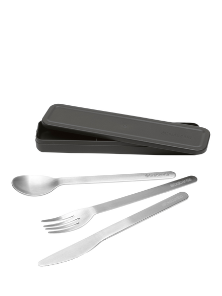 Brabantia Make & Take Stainless Steel Cutlery Set, 3 Piece, Dark Grey, Dark Grey