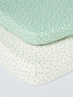 John Lewis Spots Cotton Fitted Baby Sheet, Pack of 2, Cotbed (70 x 140cm), Green