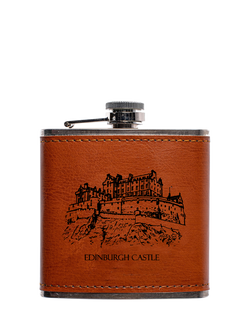 Selbrae House Edinburgh Castle Leather Bound Stainless Steel Hip Flask, 177ml, Black