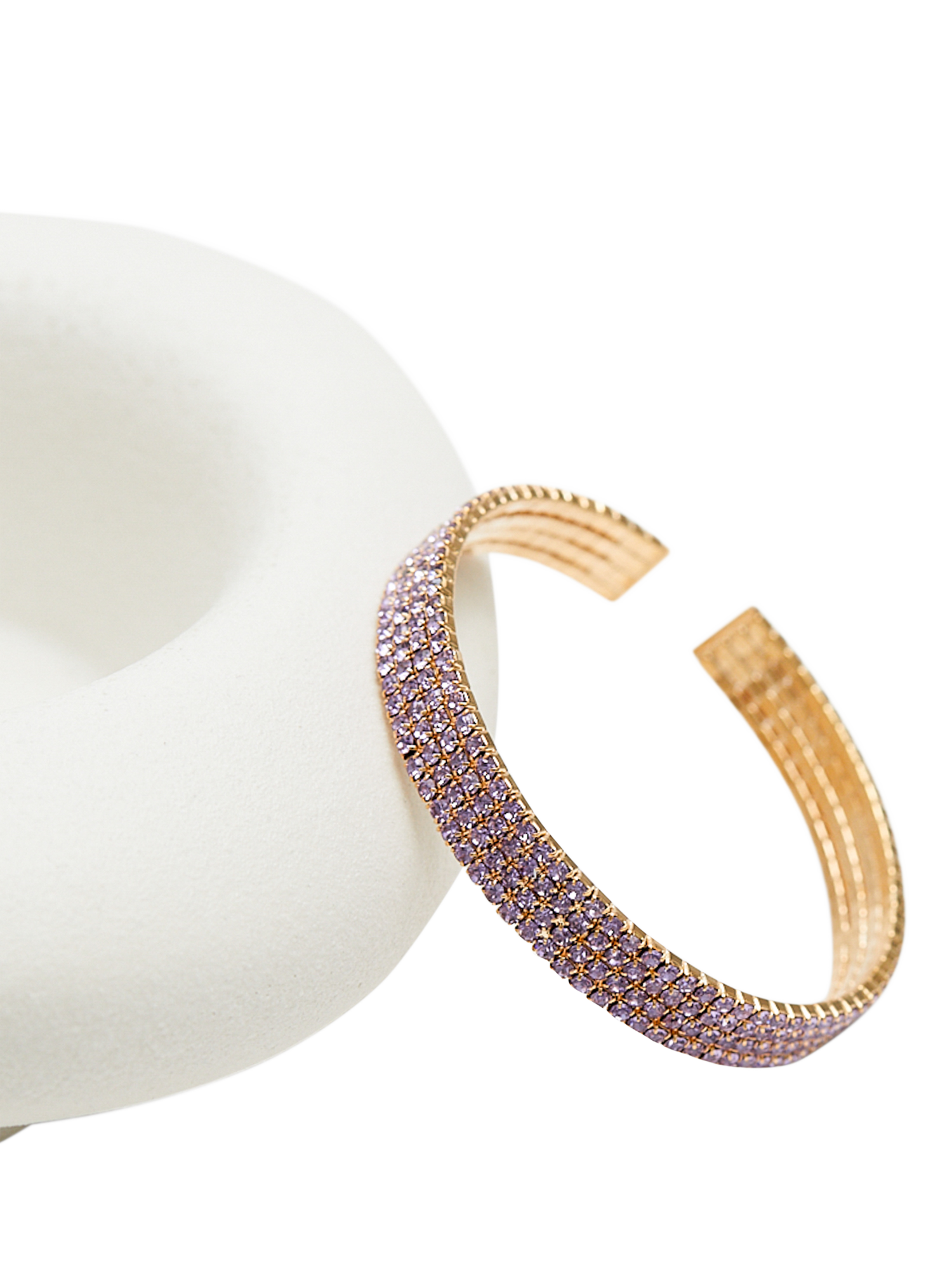 Product image 1 of 4, which shows Jon Richard Amethyst Diamante Cuff Bangle, Gold