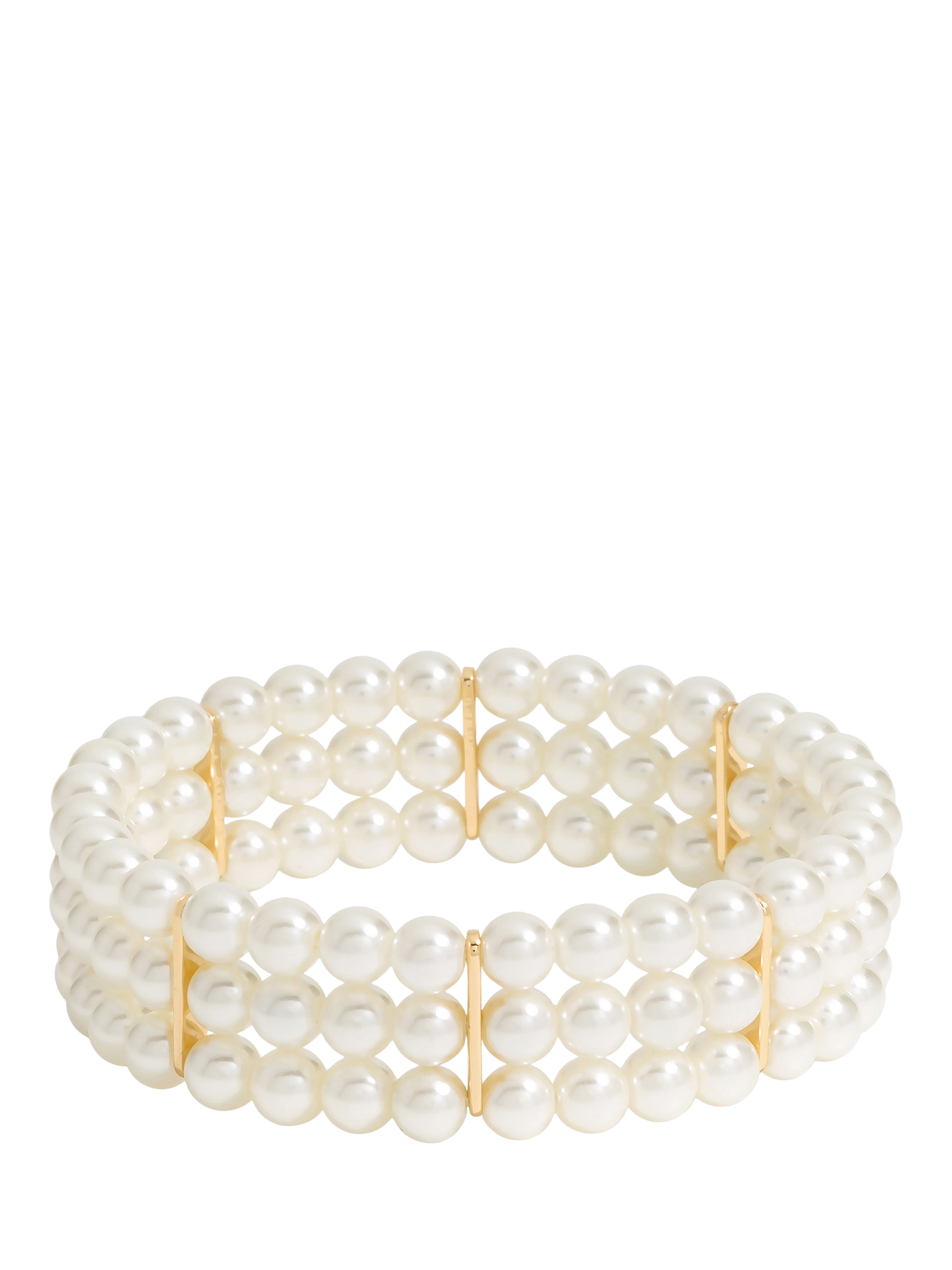 Product image 1 of 3, which shows Jon Richard 3 Row Pearl Stretch Bracelet, Gold