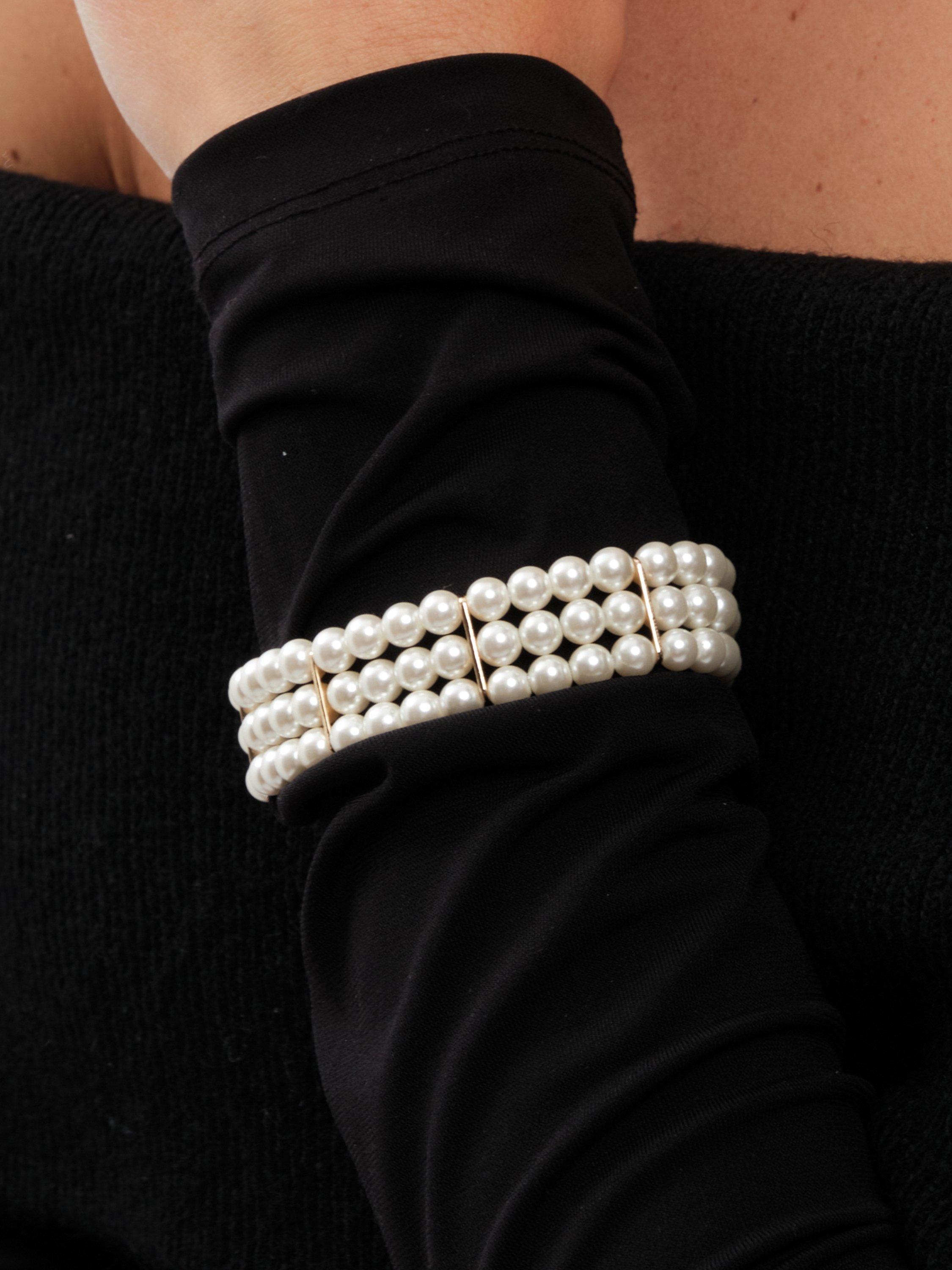 Product image 3 of 3, which shows Jon Richard 3 Row Pearl Stretch Bracelet, Gold