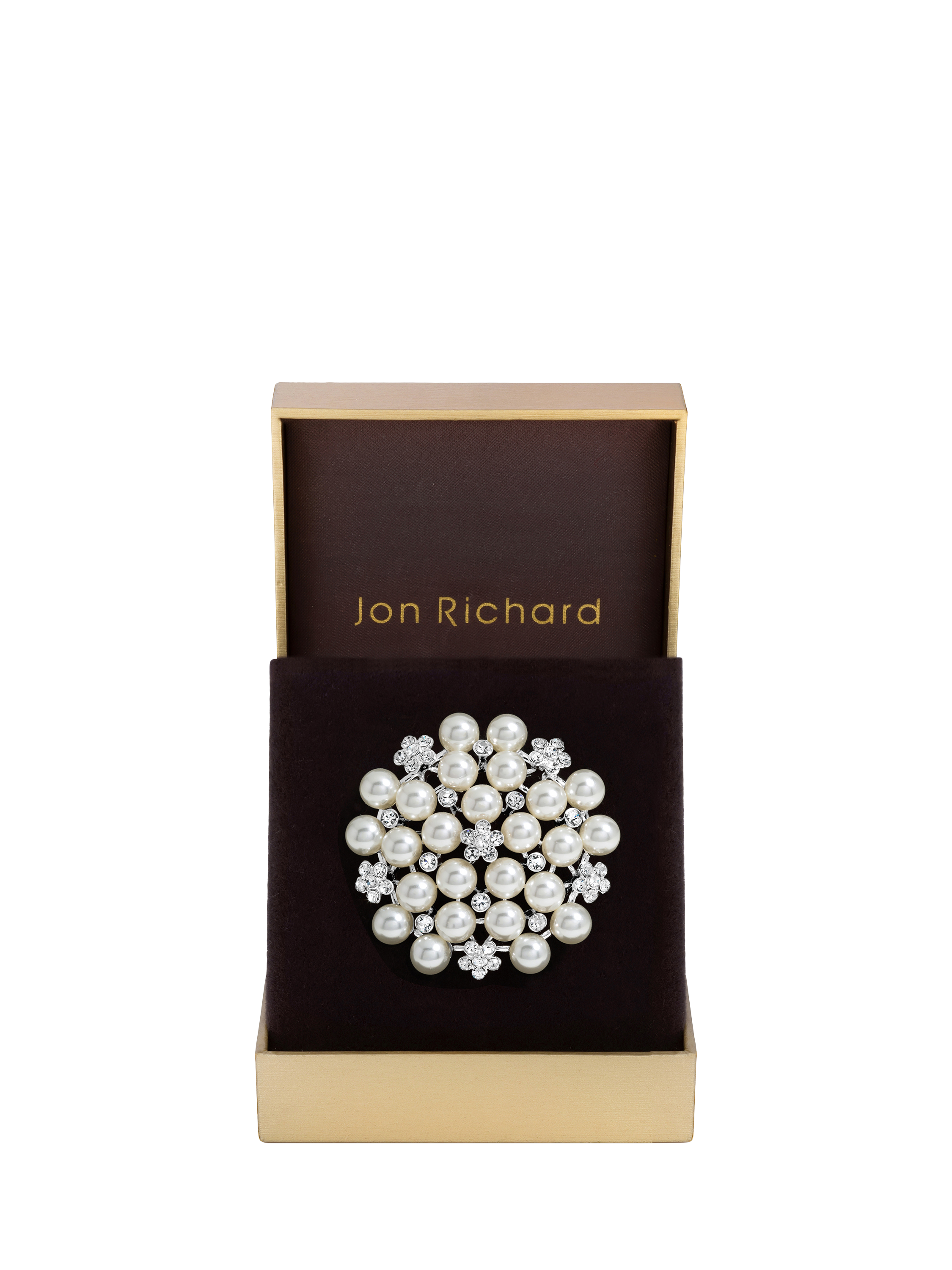 Product image 2 of 4, which shows Jon Richard Pearl and Crystal Cluster Statement Brooch, Silver