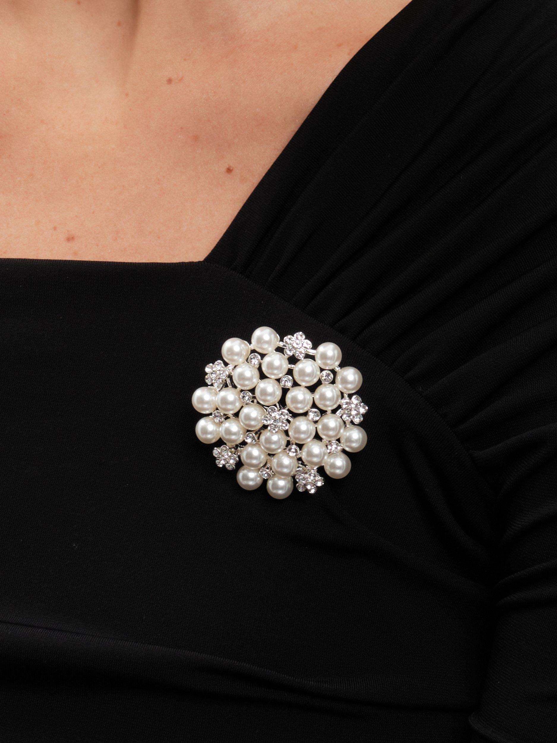 Product image 4 of 4, which shows Jon Richard Pearl and Crystal Cluster Statement Brooch, Silver