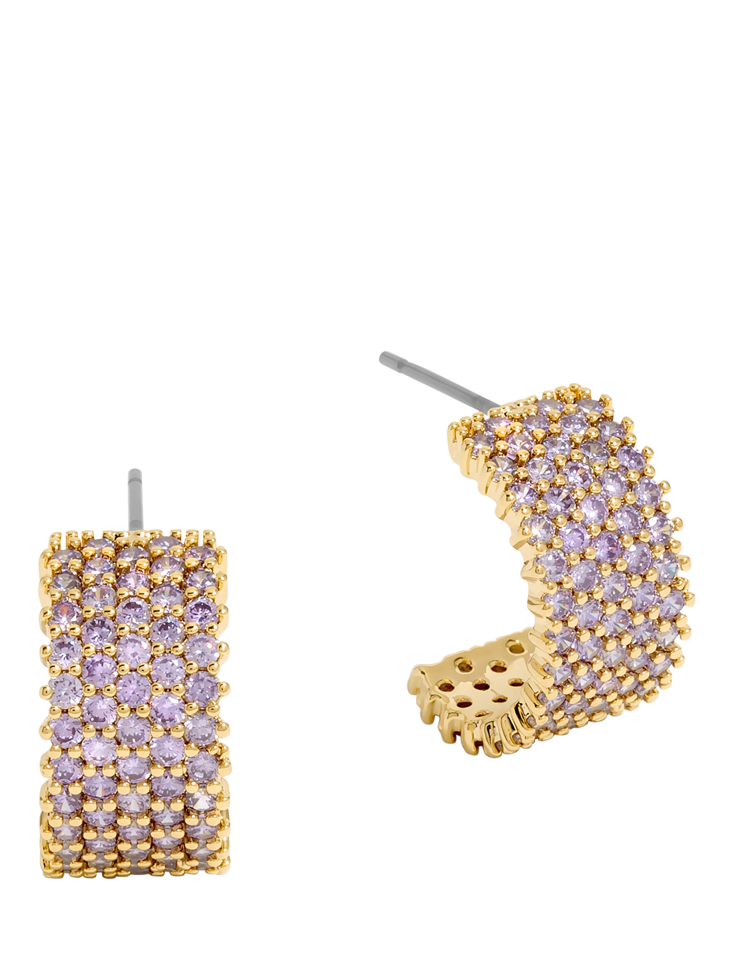 Product image 1 of 3, which shows Jon Richard Amethyst Pave Demi Hoop Earrings, Gold/Amethyst