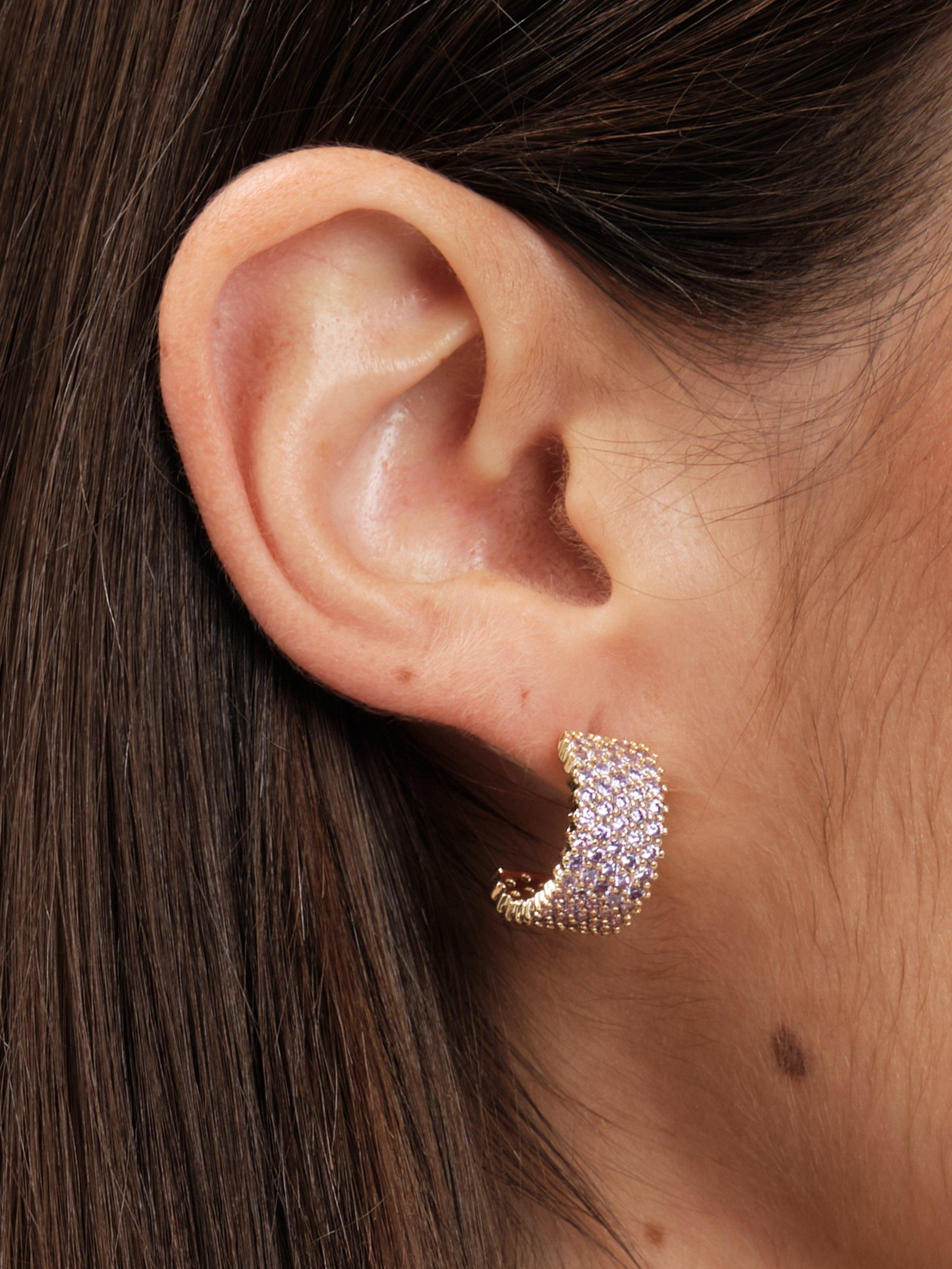 Product image 3 of 3, which shows Jon Richard Amethyst Pave Demi Hoop Earrings, Gold/Amethyst