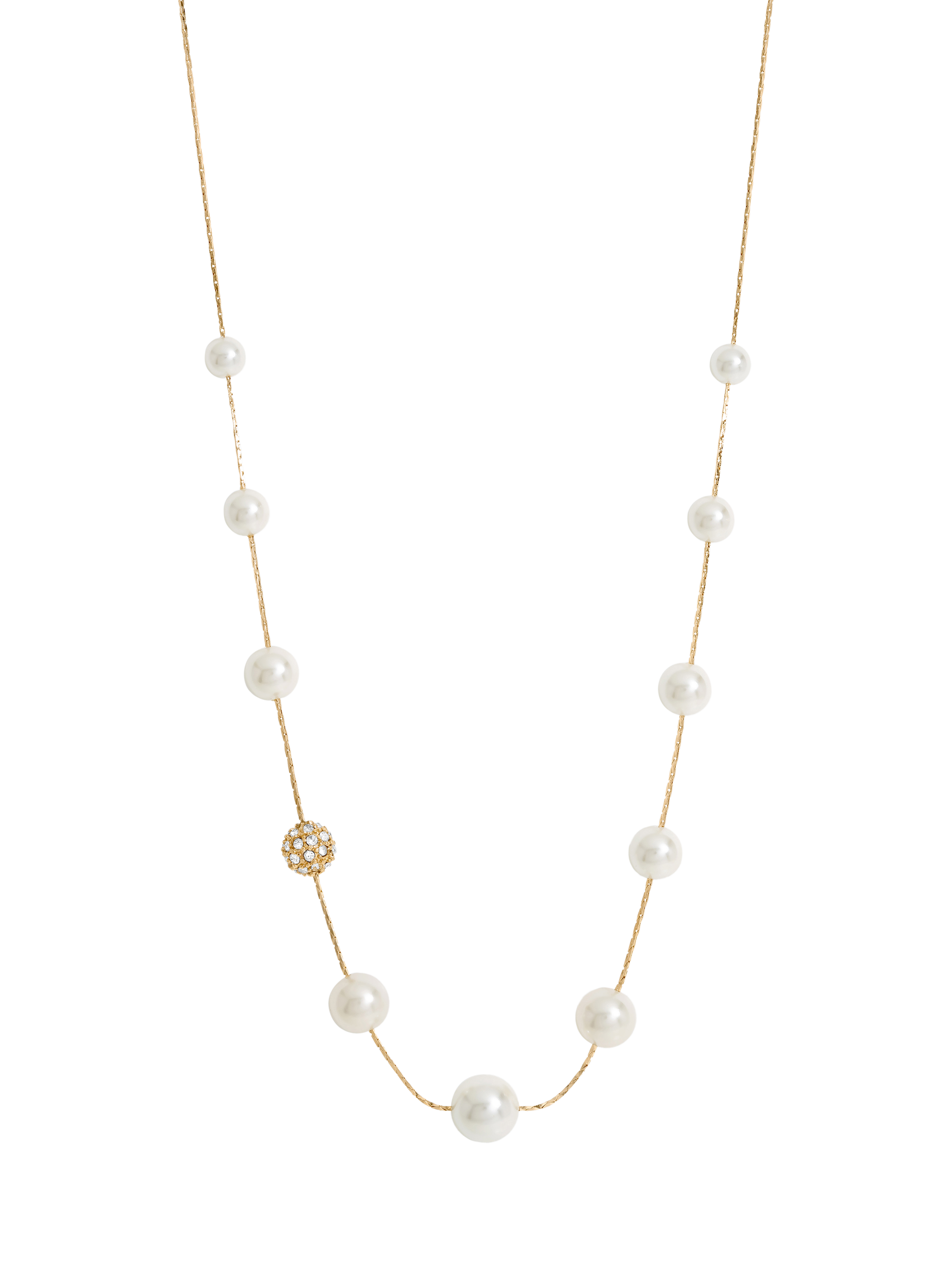 Product image 1 of 3, which shows Jon Richard Fine Pearl And Pave Station Necklace, Gold