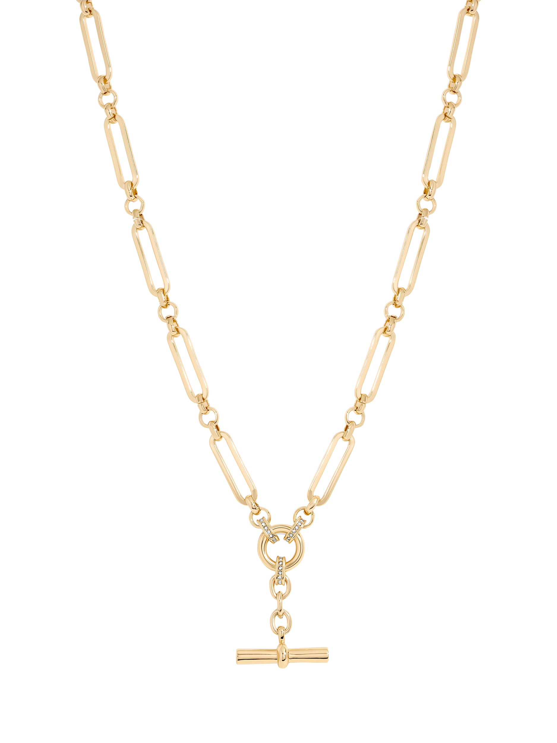 Product image 1 of 5, which shows Jon Richard Crystal T Bar Necklace, Gold