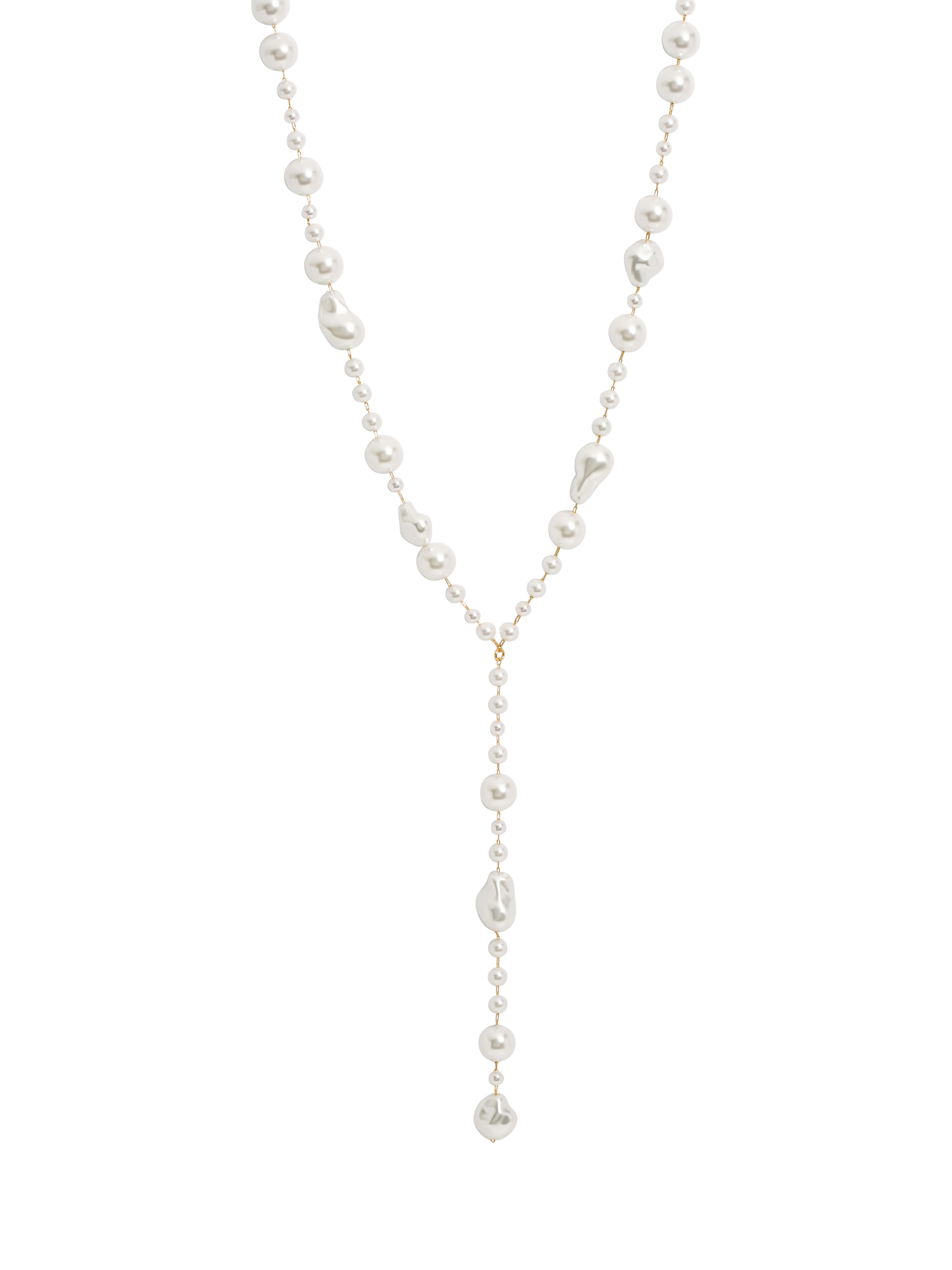 Product image 1 of 4, which shows Jon Richard Mixed Baroque Y Drop Necklace, White/Gold