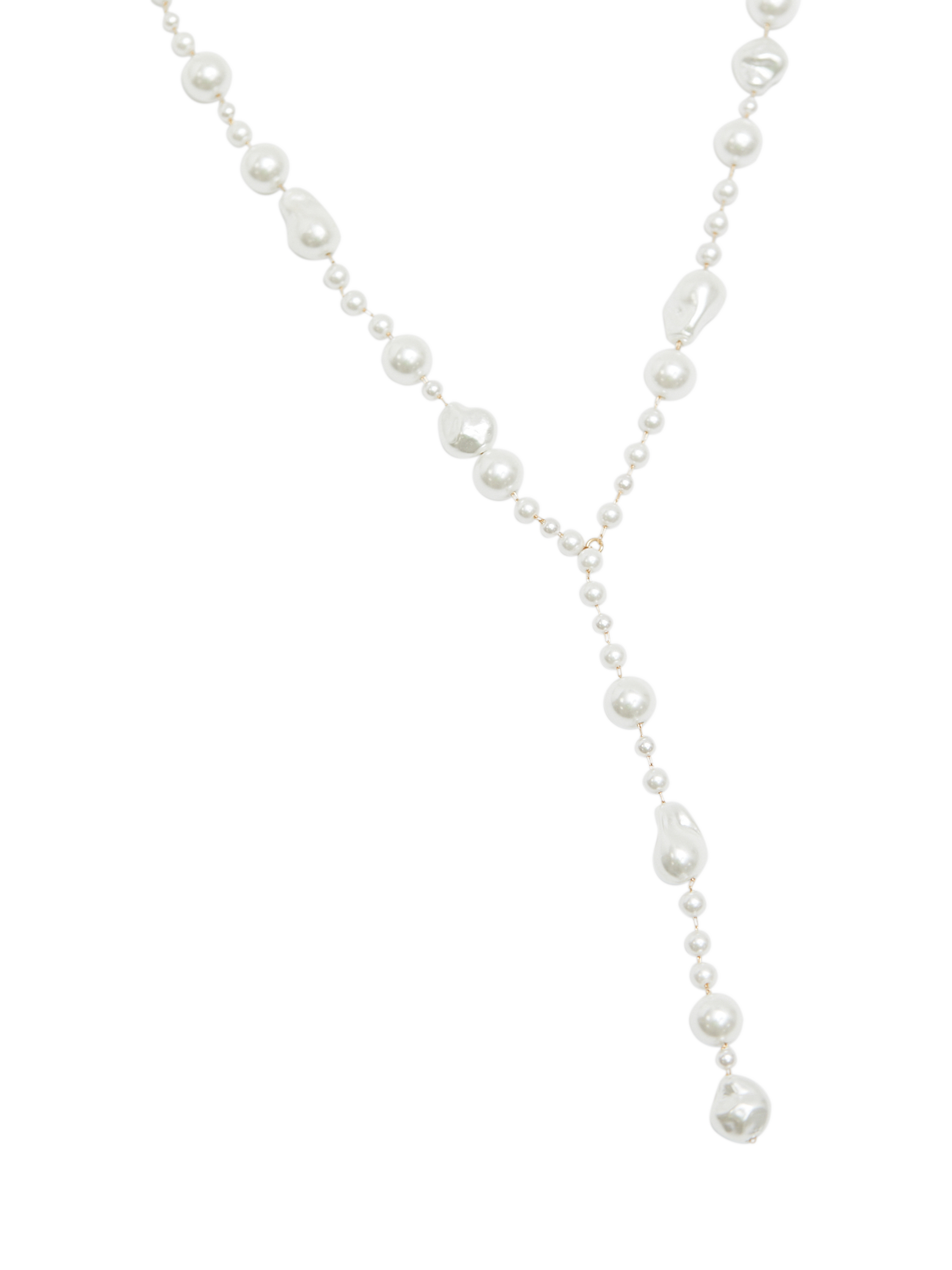 Product image 3 of 4, which shows Jon Richard Mixed Baroque Y Drop Necklace, White/Gold