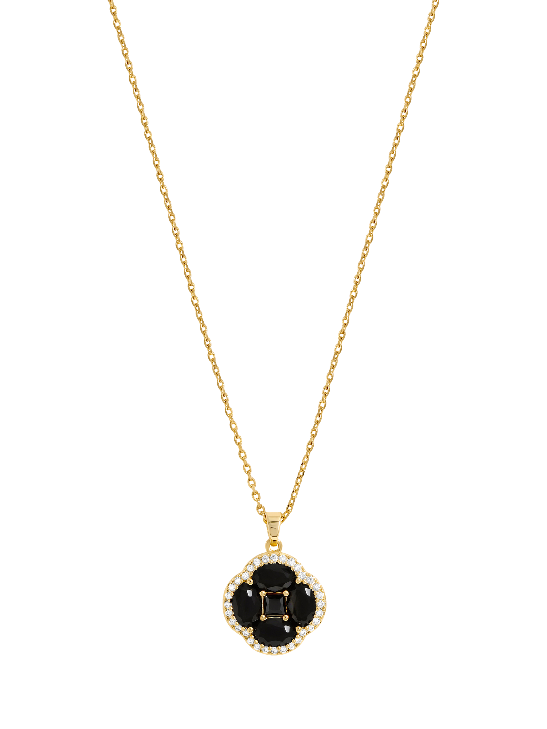 Product image 1 of 3, which shows Jon Richard Cubic Zirconia Jet Clover Pendant Necklace, Gold/Black