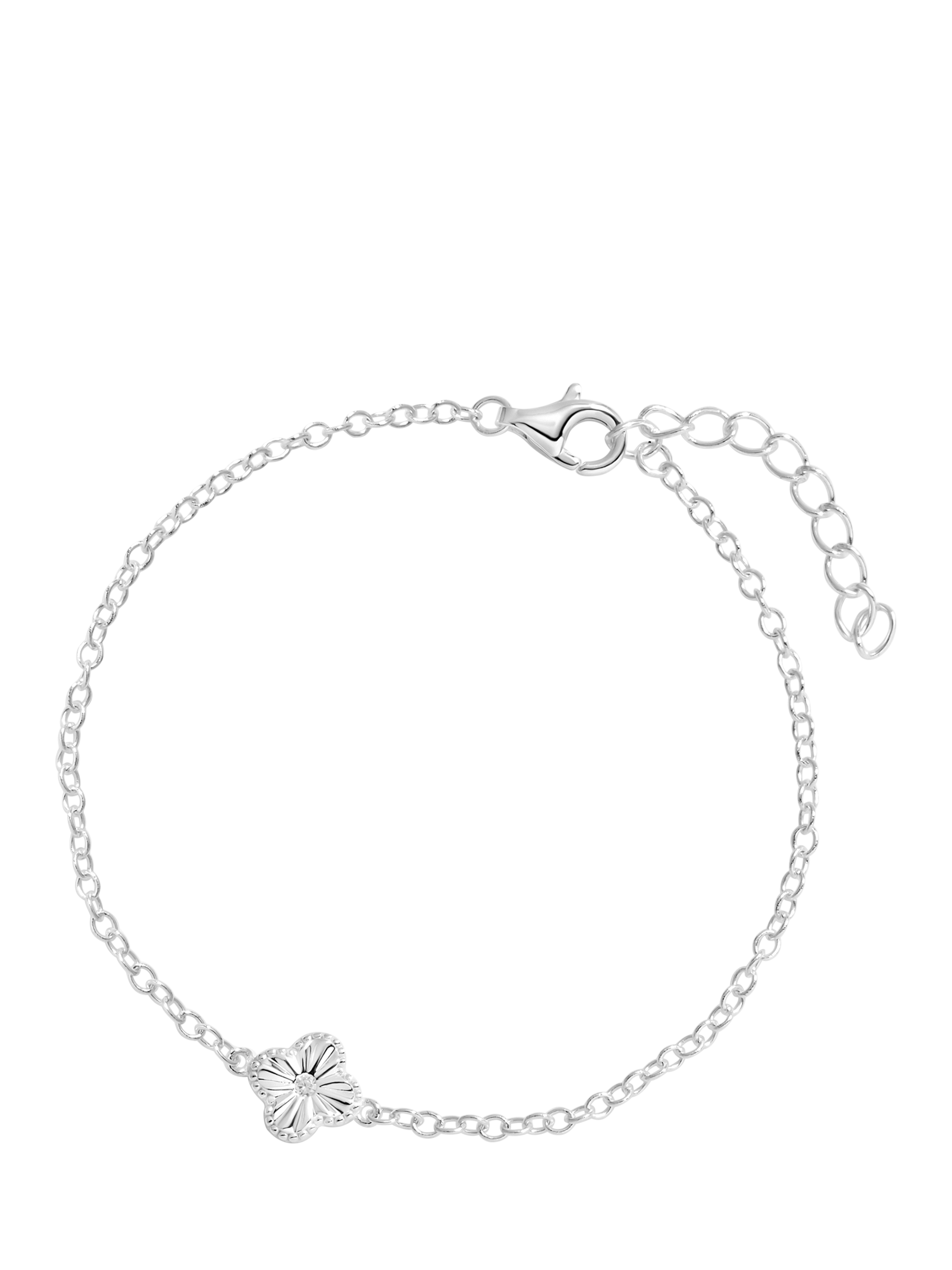 Simply Silver Polished Diamond Cut Clover Bracelet, Silver