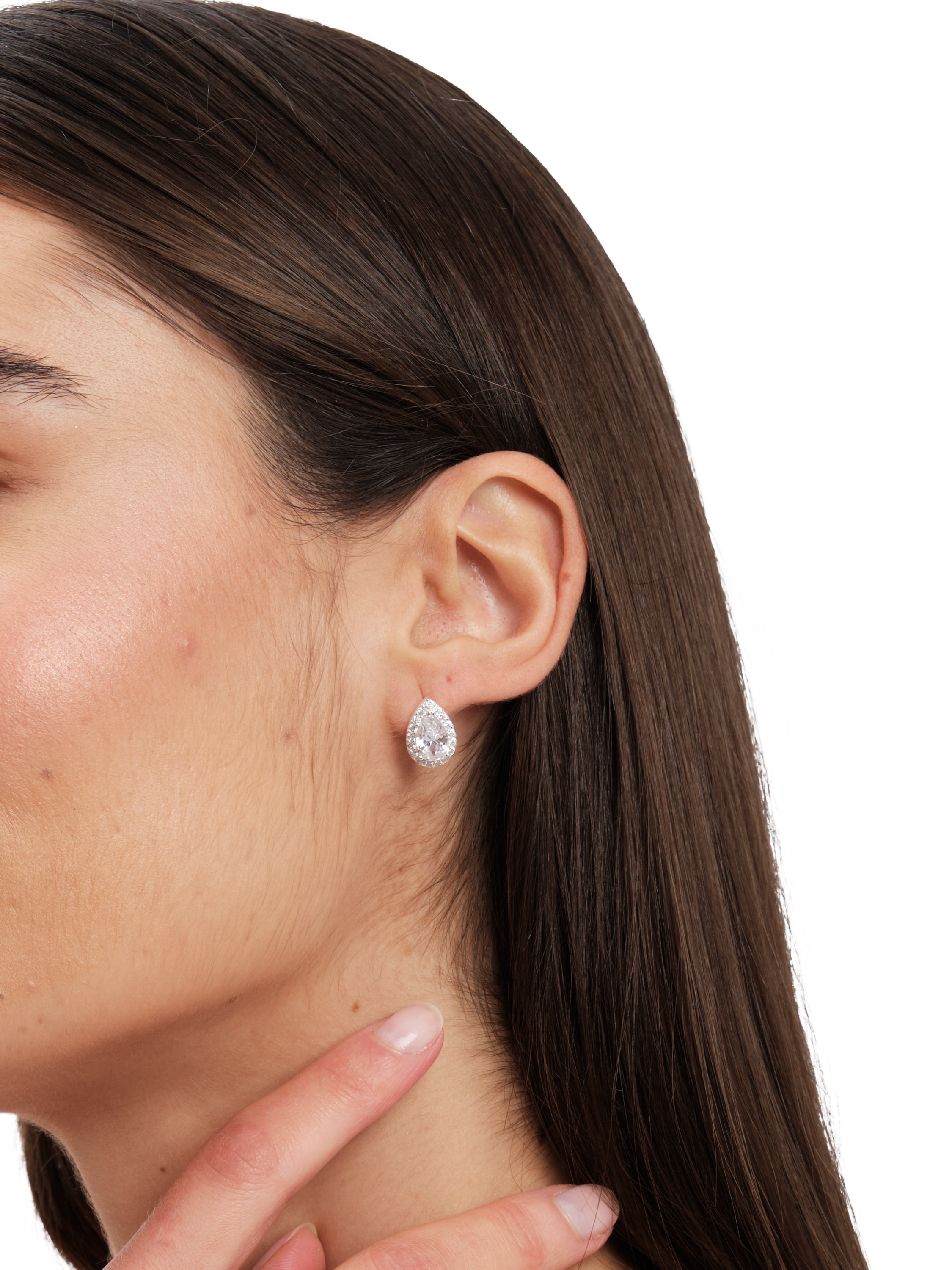 Product image 3 of 3, which shows Simply Silver Cubic Zirconia Peardrop Crystal Halo Drop Earrings, Silver
