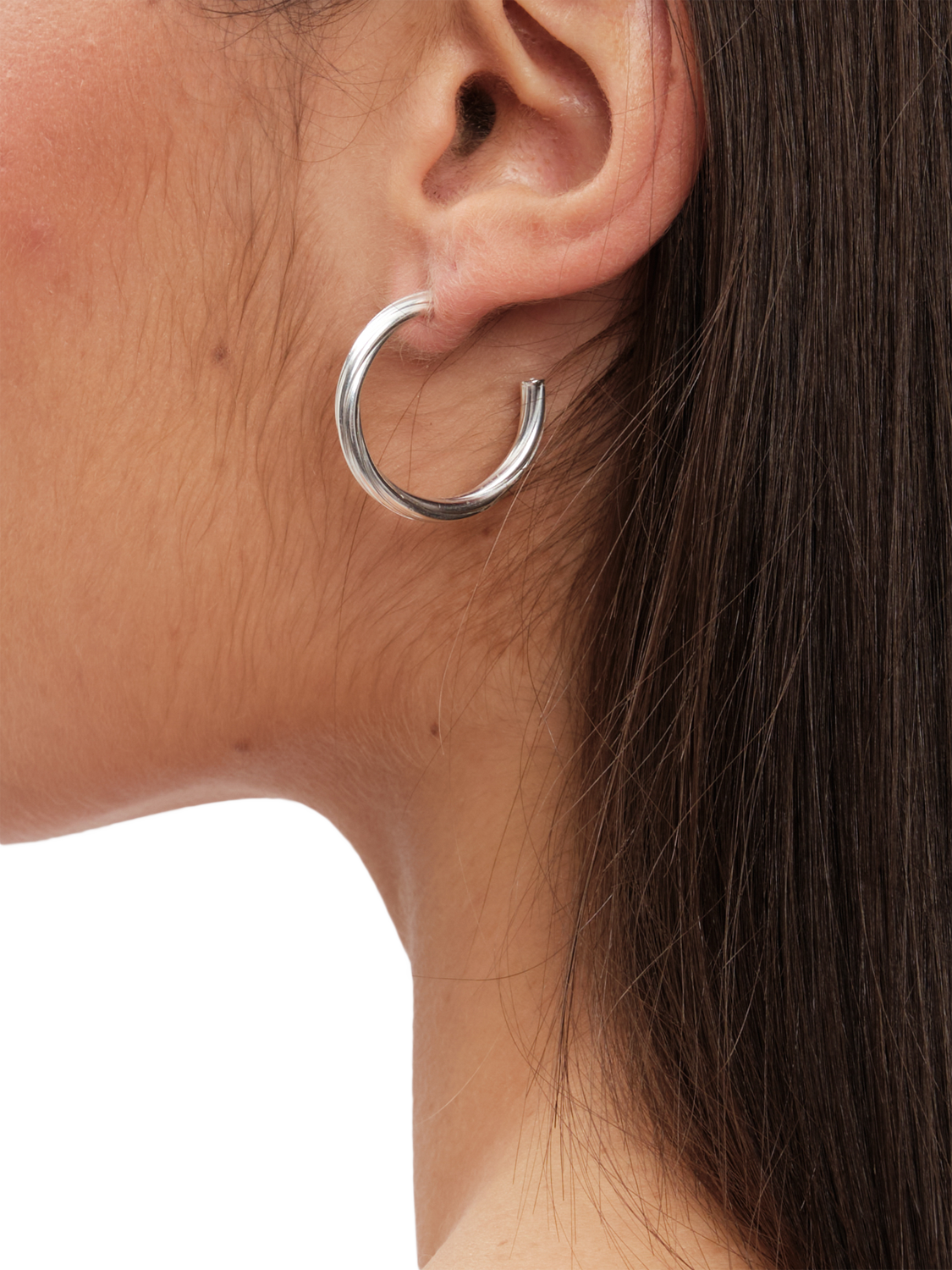 Product image 4 of 5, which shows Simply Silver Polished Diamond Cut Hoop Earrings, Silver
