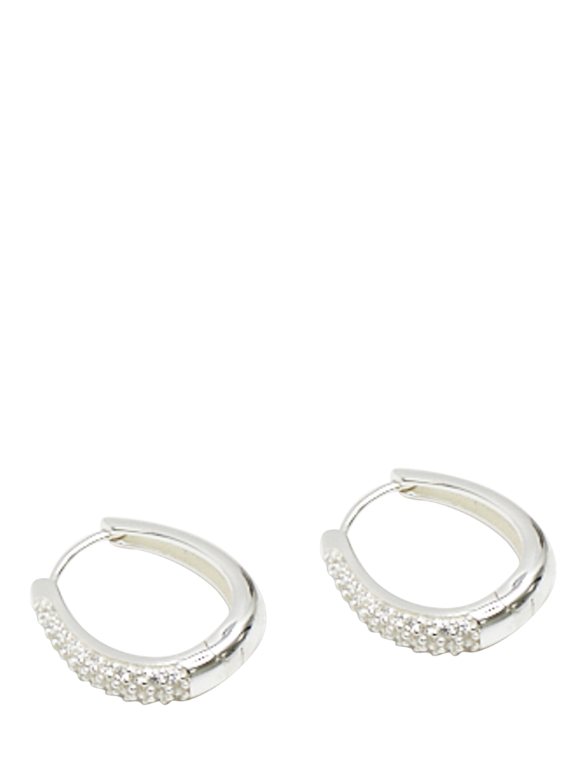 Product image 3 of 4, which shows Simply Silver Cubic Zirconia Pave Huggie Hoop Earrings, Silver
