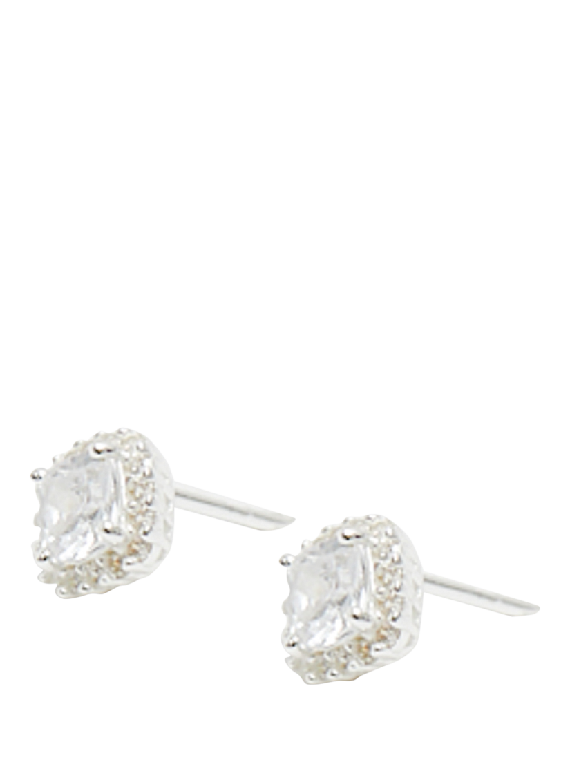 Product image 2 of 3, which shows Simply Silver Cubic Zirconia Halo Stud Earrings, Silver