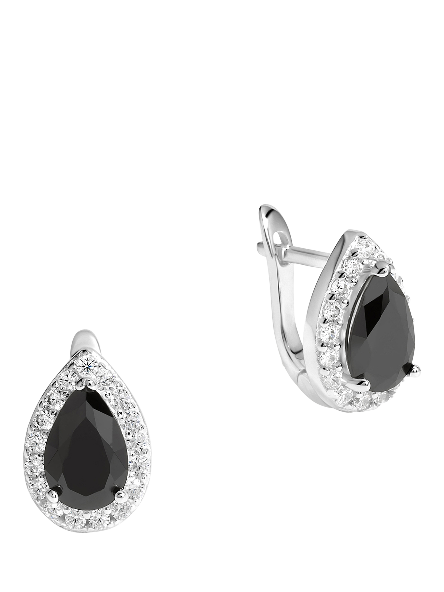 Product image 1 of 3, which shows Simply Silver Cubic Zirconia Peardrop Jet Halo Drop Earrings, Silver/Black