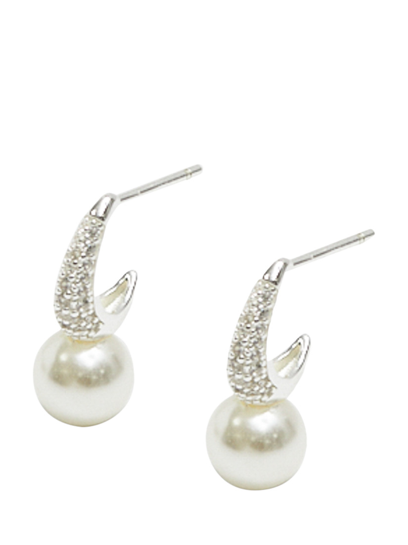 Product image 3 of 3, which shows Simply Silver Cubic Zirconia Pave Pearl Drop Hoop Earrings, Silver