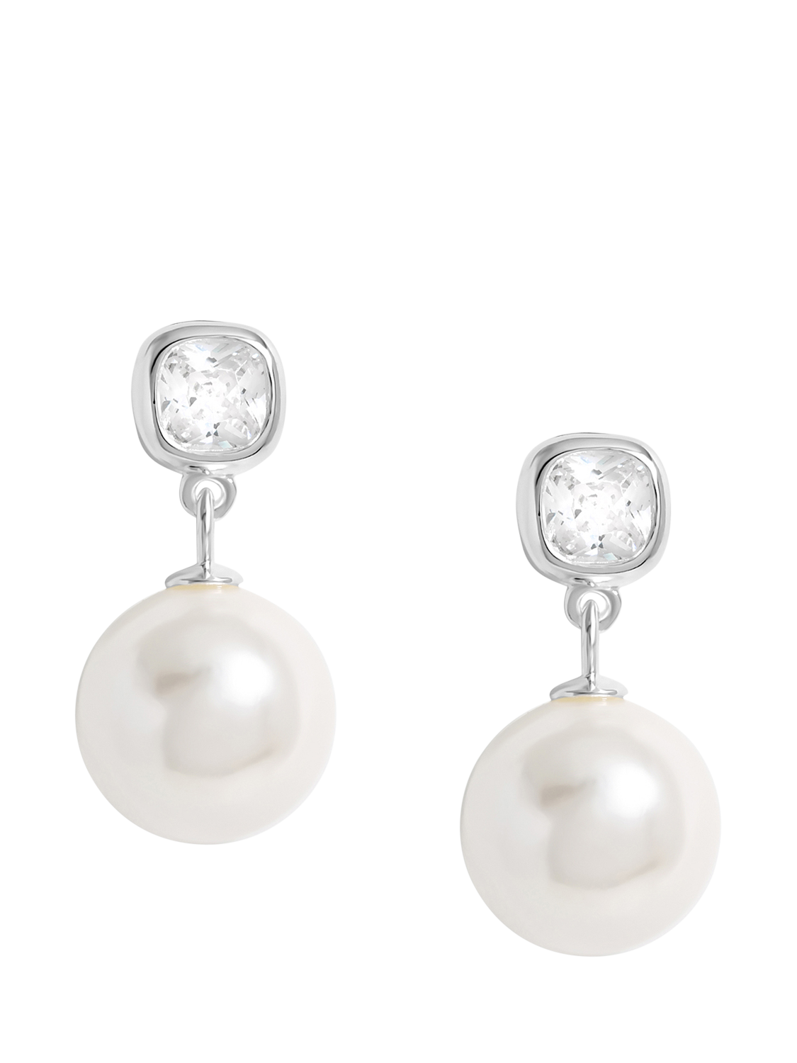 Product image 1 of 3, which shows Simply Silver Cubic Zirconia Stud Pearl Drop Earrings, Silver