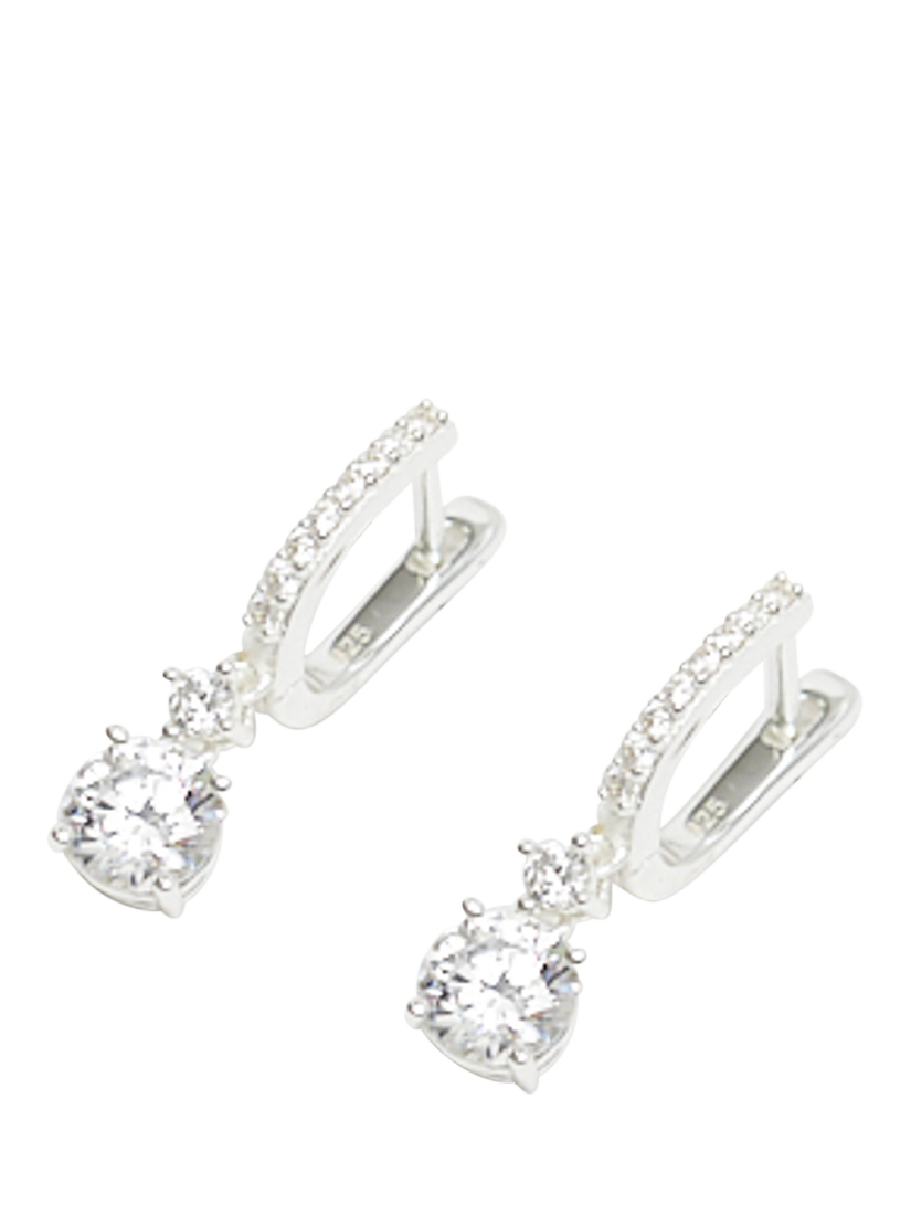Product image 1 of 4, which shows Simply Silver Cubic Zirconia Crystal Drop Huggie Hoop Earrings, Silver