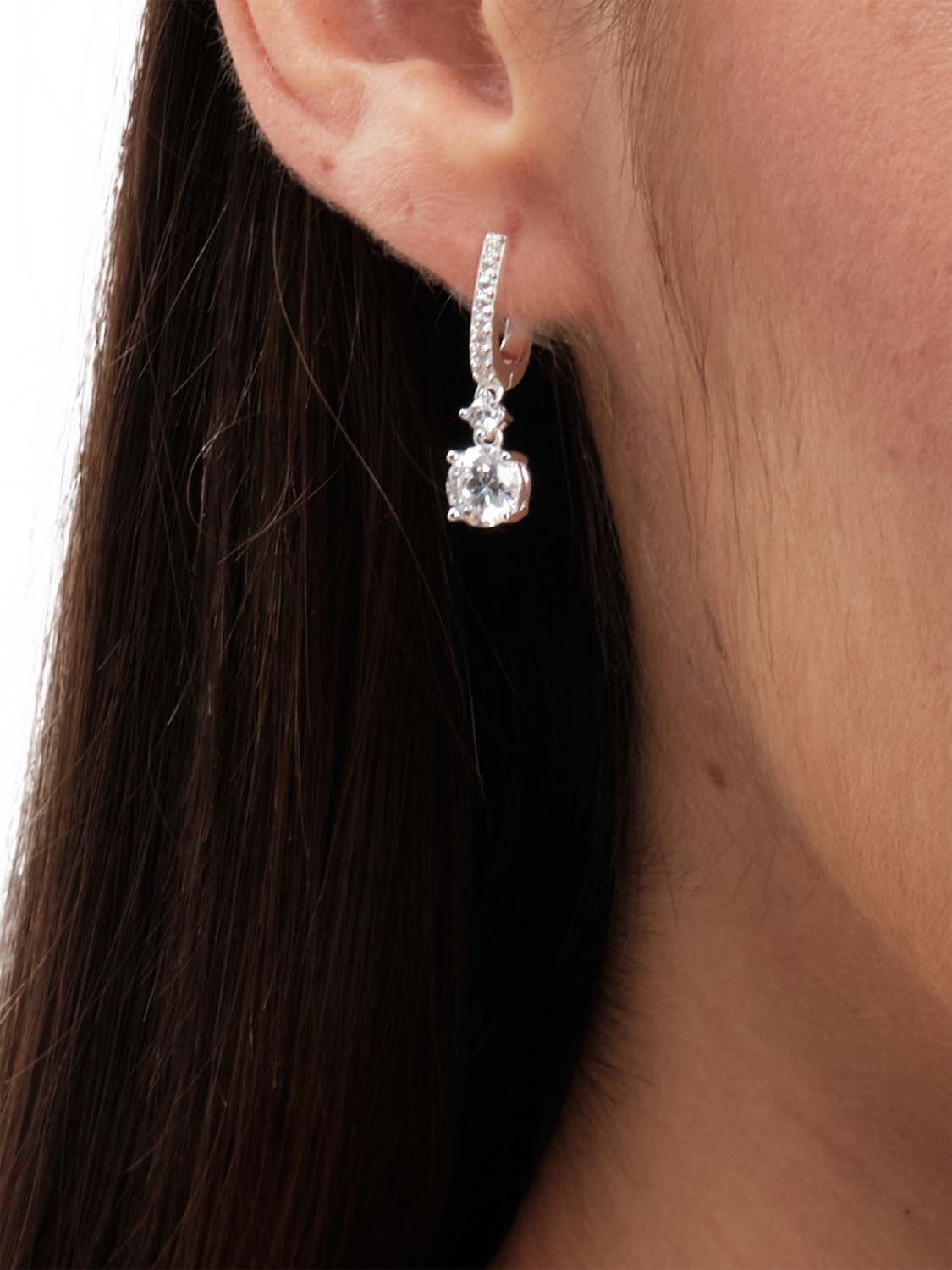 Product image 2 of 4, which shows Simply Silver Cubic Zirconia Crystal Drop Huggie Hoop Earrings, Silver