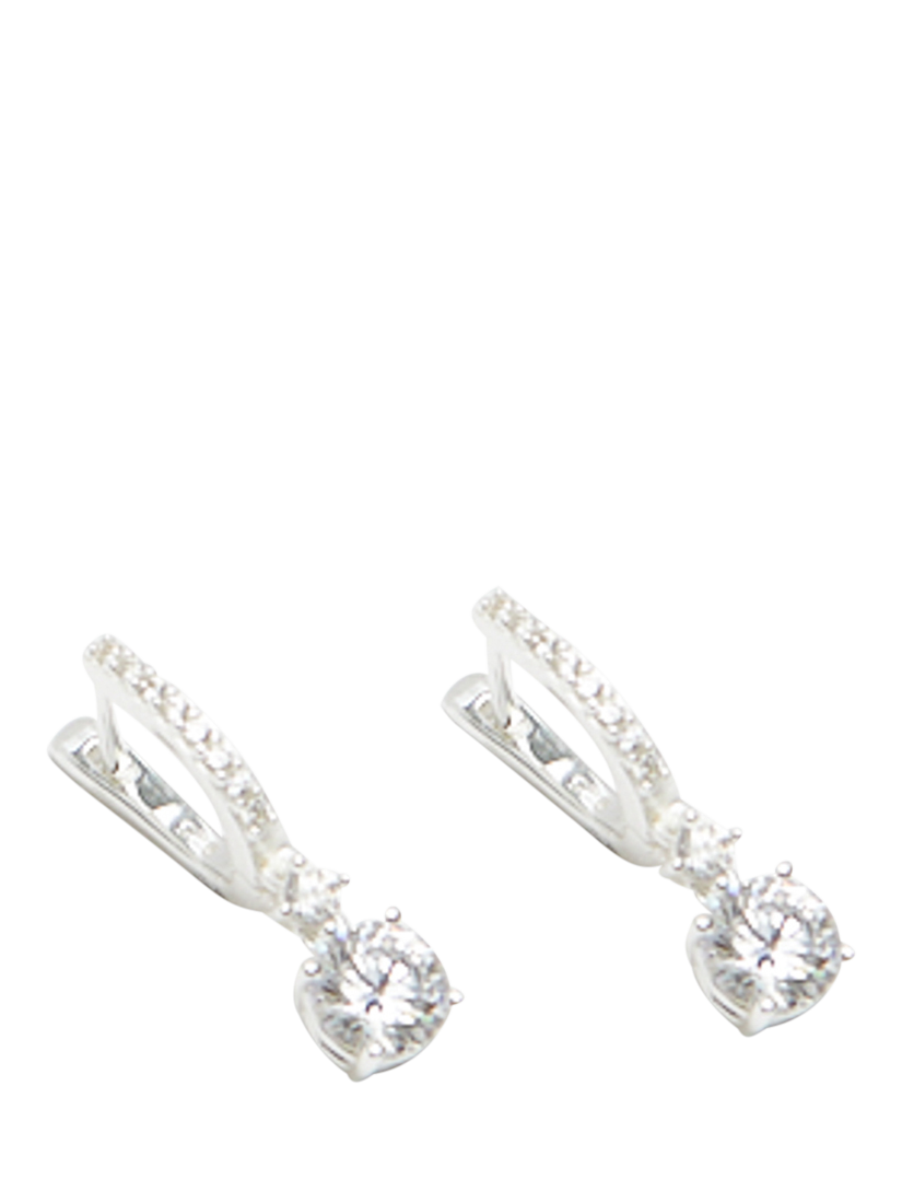 Product image 3 of 4, which shows Simply Silver Cubic Zirconia Crystal Drop Huggie Hoop Earrings, Silver