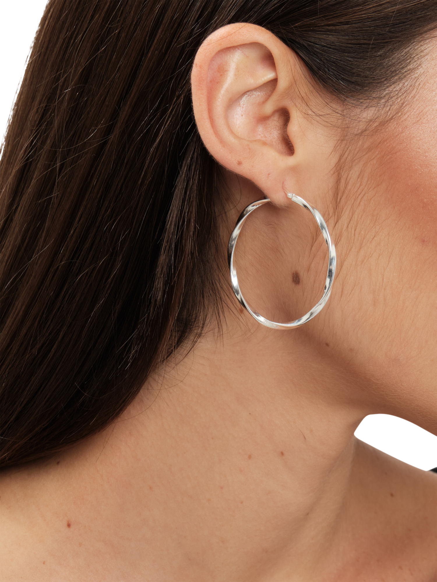 Product image 2 of 3, which shows Simply Silver Polished Large Twist Hoop Earrings, Silver