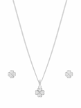 Simply Silver Cubic Zirconia Clover Pendant Necklace and Stud Earrings Jewellery Set, Silver