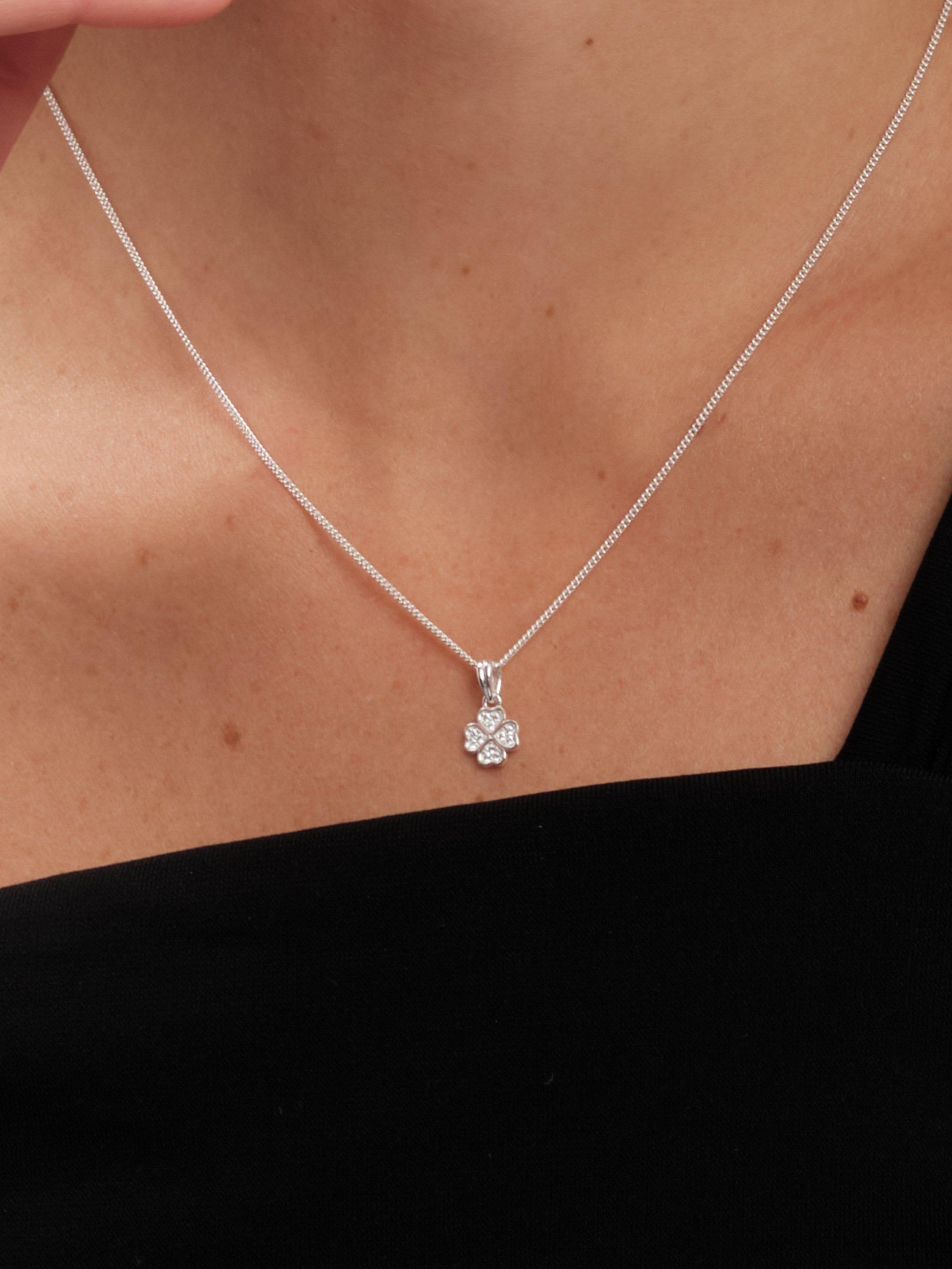 Product image 5 of 6, which shows Simply Silver Cubic Zirconia Clover Pendant Necklace and Stud Earrings Jewellery Set, Silver