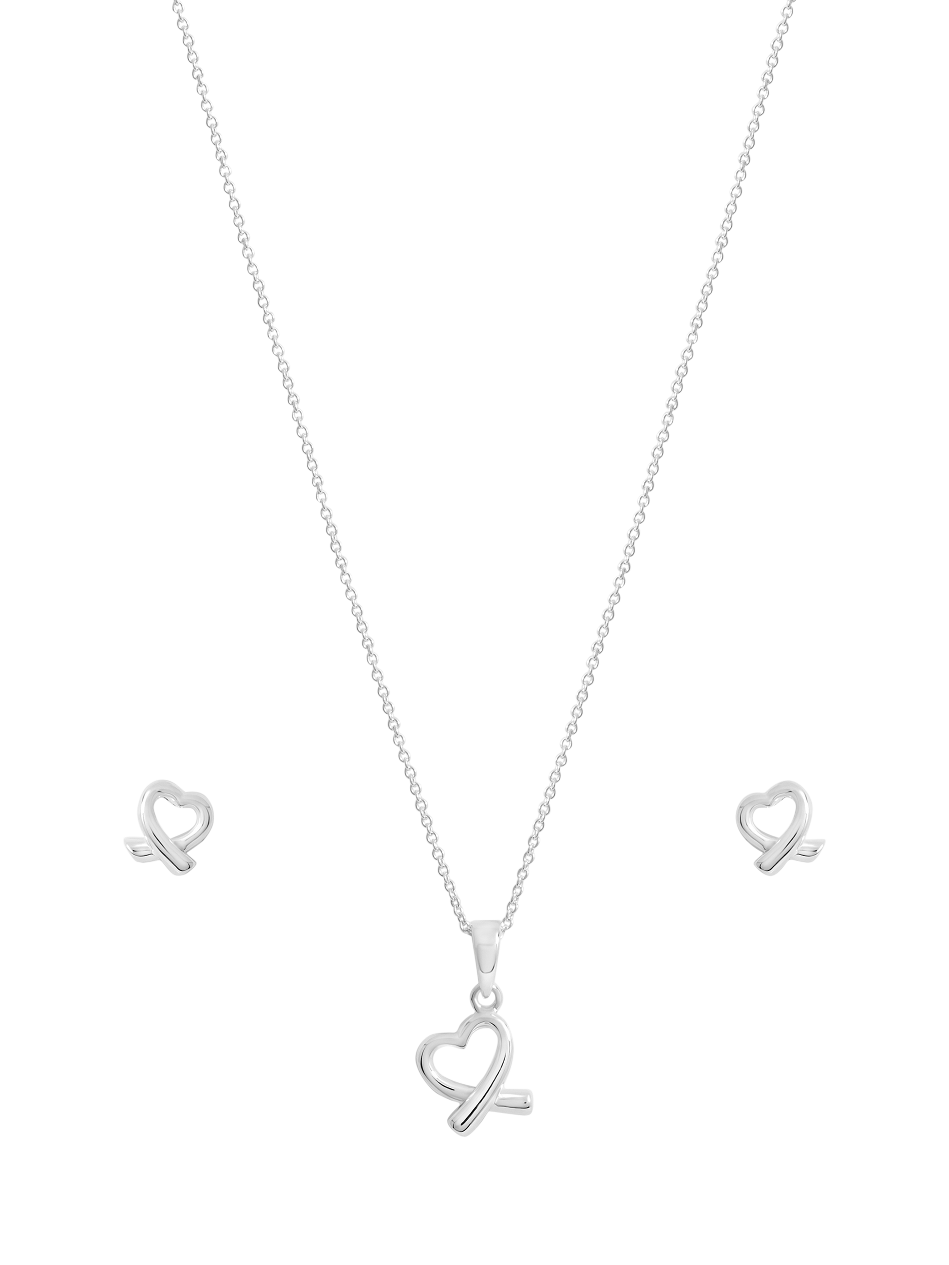 Simply Silver Sterling Silver 925 Polished Open Heart Jewellery Set