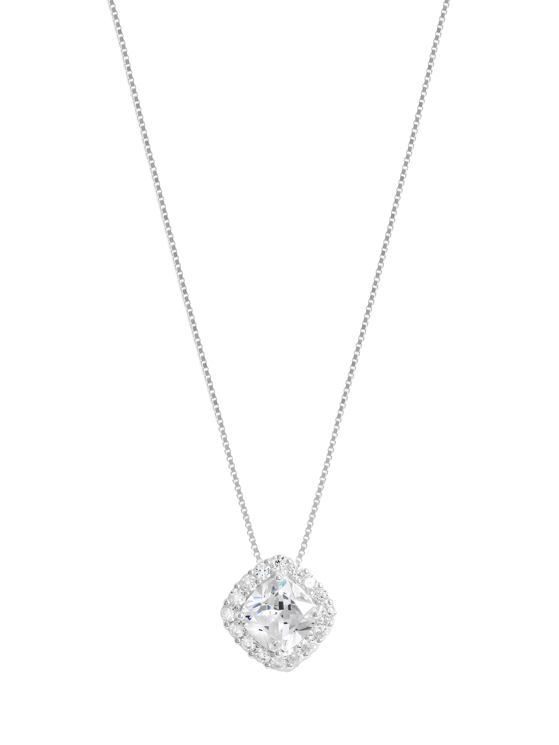 Product image 1 of 3, which shows Simply Silver Cubic Zirconia Halo Pendant Necklace, Silver