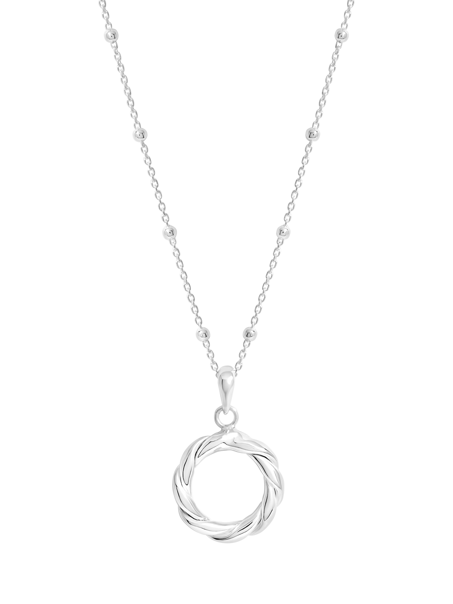 Product image 1 of 4, which shows Simply Silver Station Chain Polished Open Twist Pendant Necklace, Silver