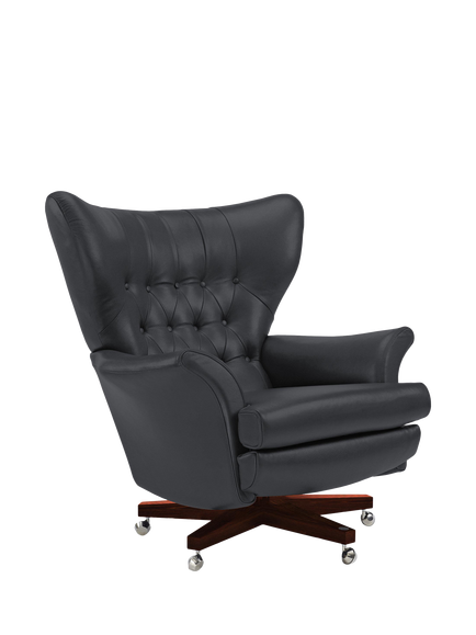 G Plan Vintage The Sixty Two Leather Swivel Armchair, Cambridge Blue