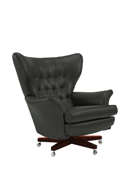 G Plan Vintage The Sixty Two Leather Swivel Armchair, Cambridge Slate