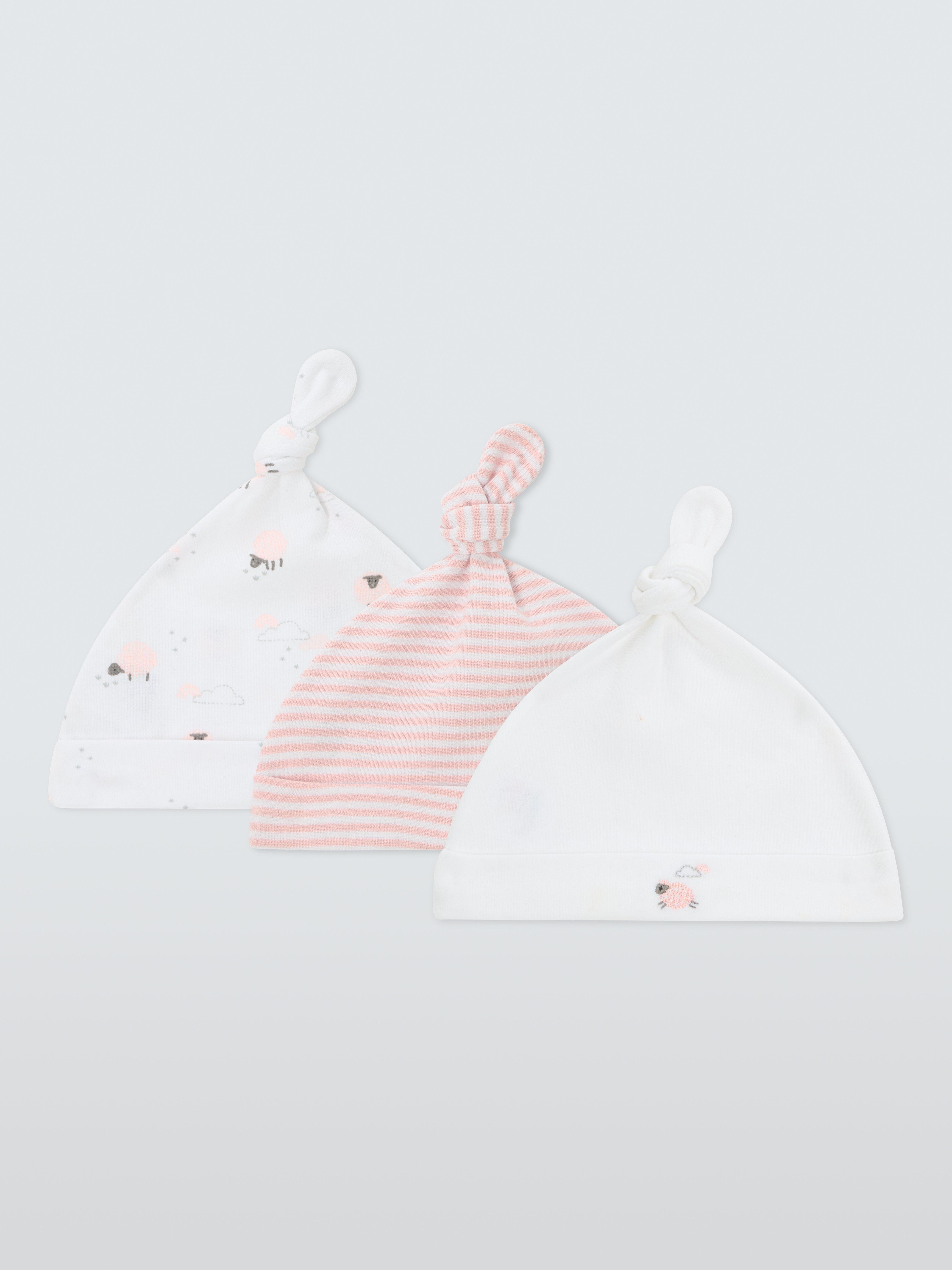 Product image 1 of 3, which shows John Lewis Baby Sheep Cotton Hats, Pack of 3, Pink