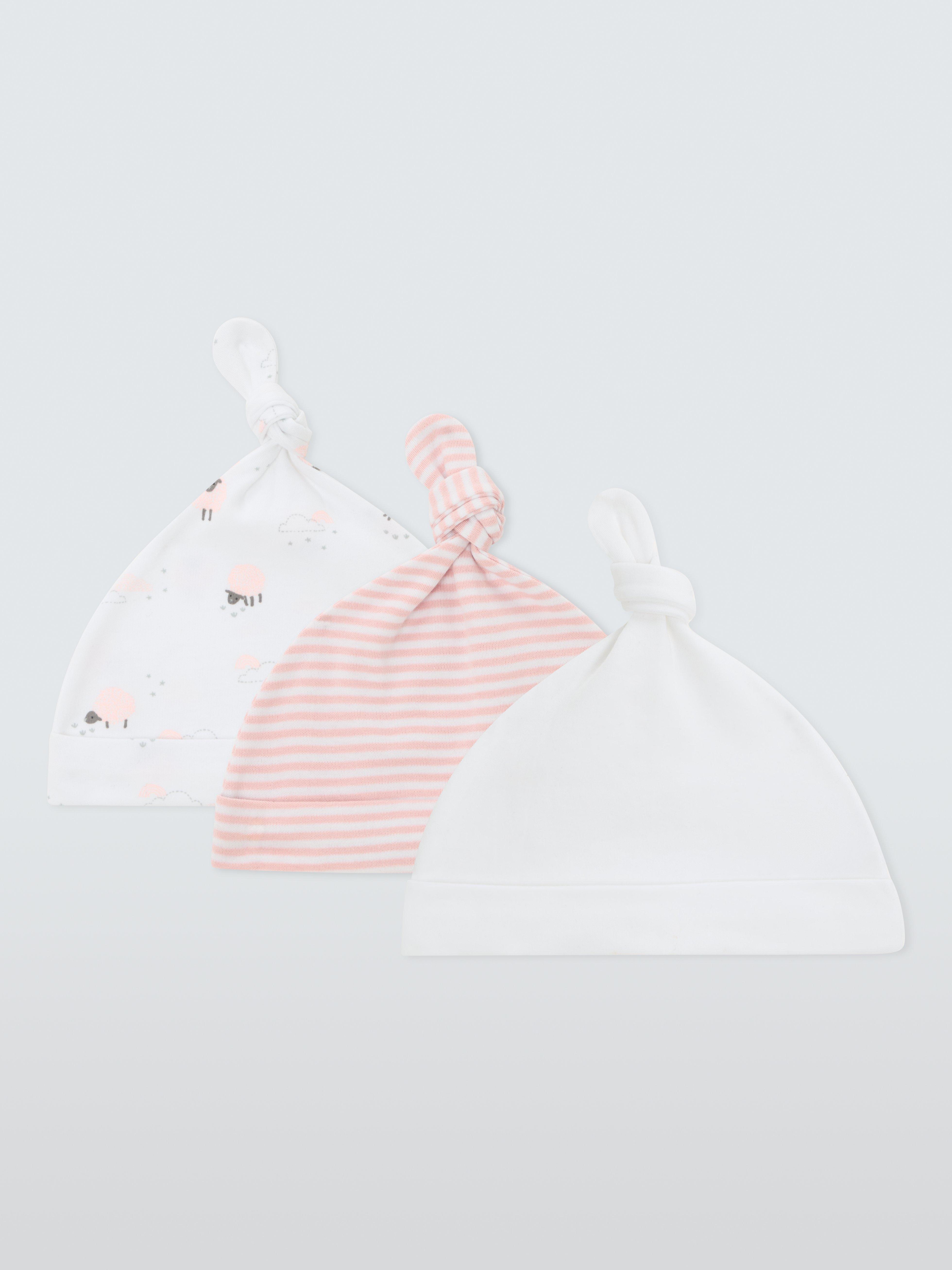 Product image 2 of 3, which shows John Lewis Baby Sheep Cotton Hats, Pack of 3, Pink