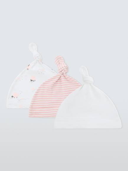 John Lewis Baby Sheep Cotton Hats, Pack of 3, Pink - view 2, Multi