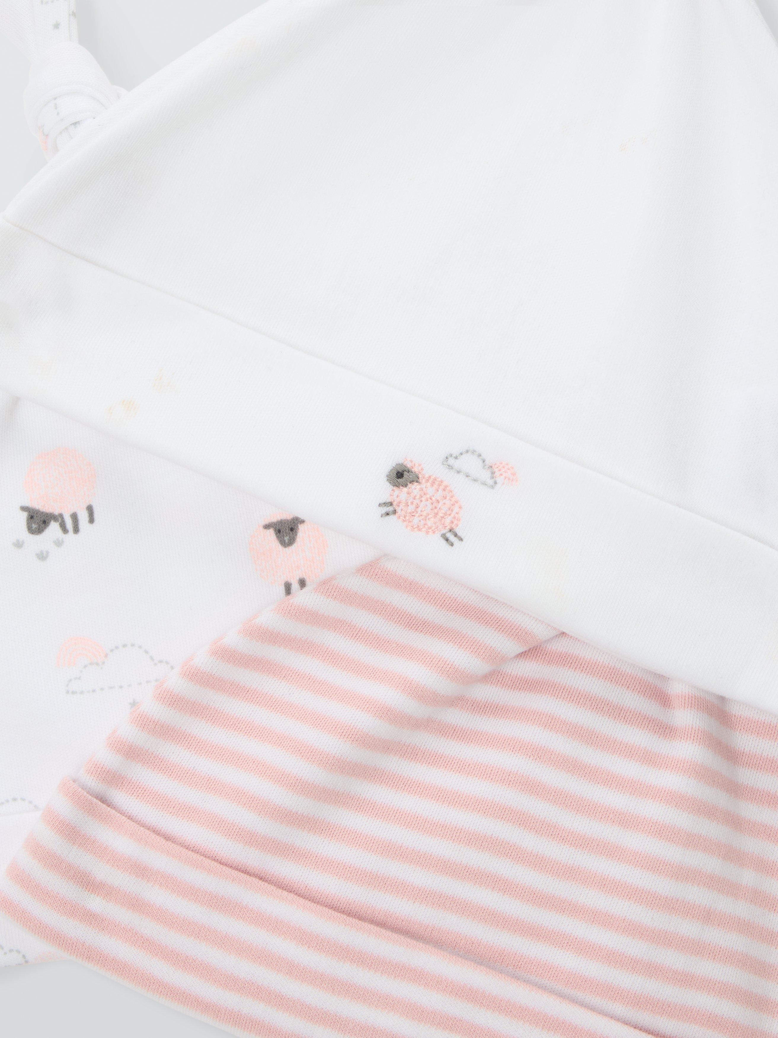 Product image 3 of 3, which shows John Lewis Baby Sheep Cotton Hats, Pack of 3, Pink