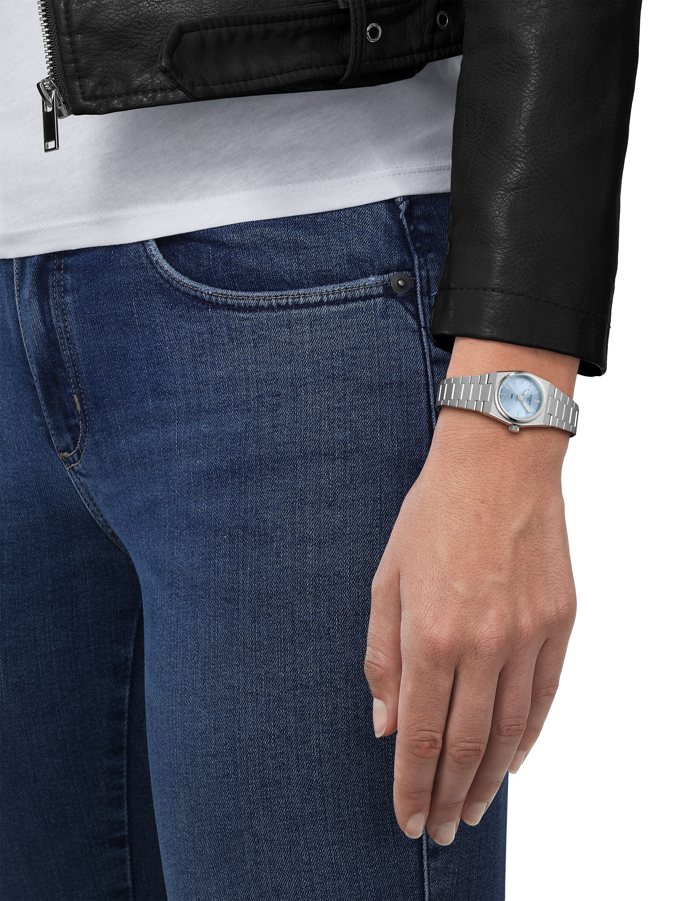 Product image 2 of 4, which shows Tissot T1370101135100 Women's PRX Bracelet Strap Watch, Ice Blue