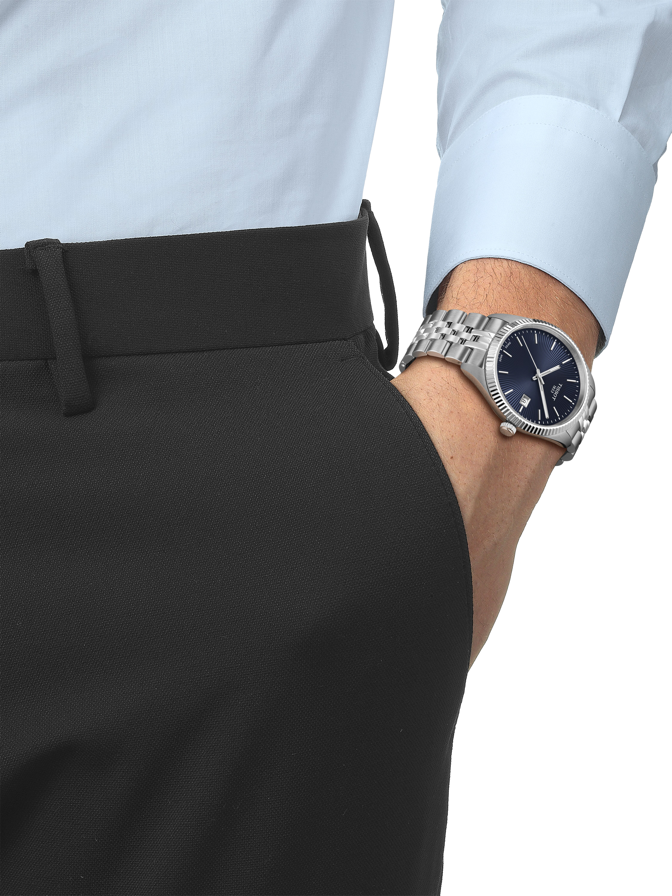 Product image 2 of 4, which shows Tissot T1564101104100 Men's Ballade Date Bracelet Strap Watch, Blue