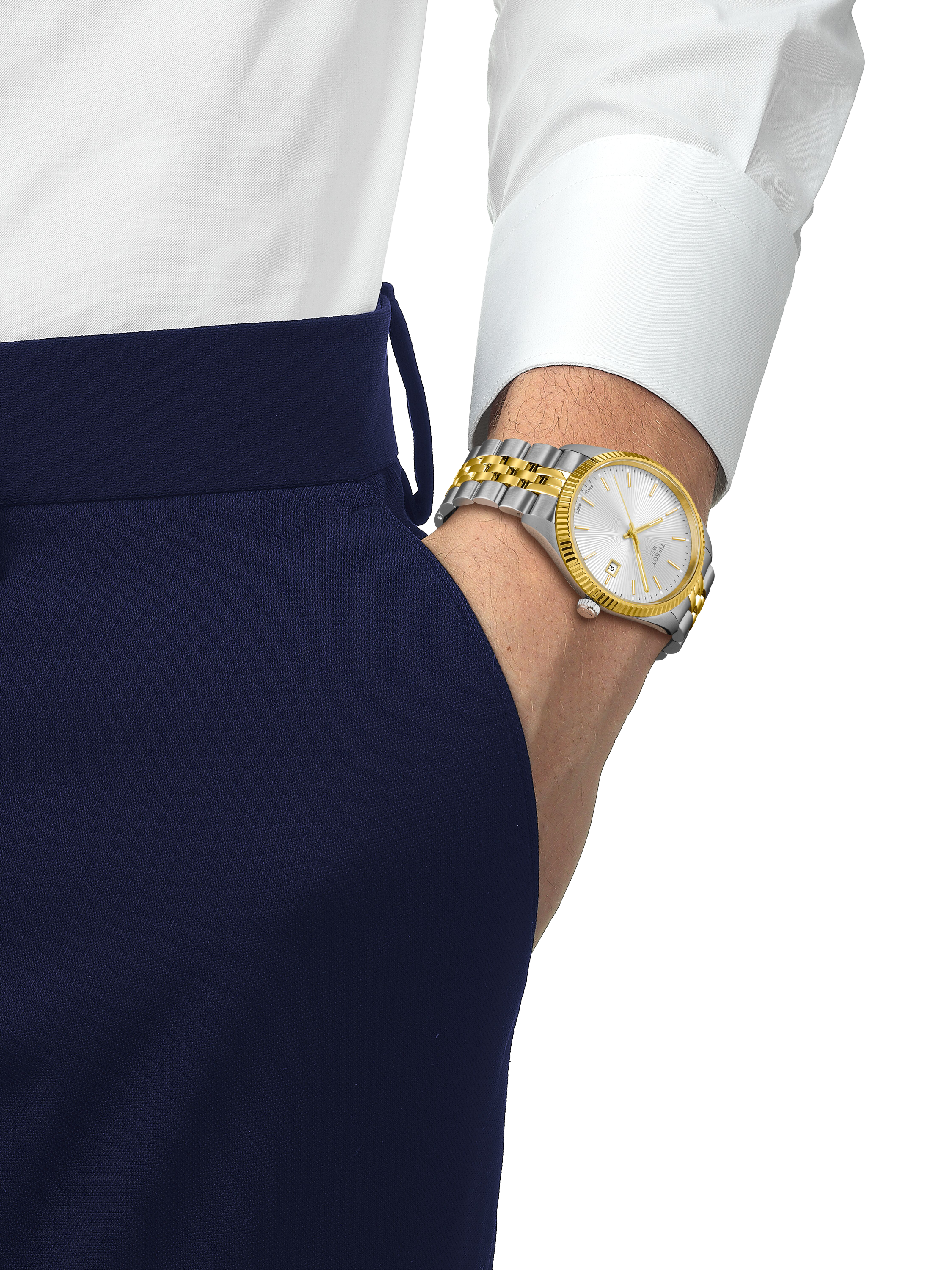 Product image 2 of 4, which shows Tissot T1564102203100 Men's Ballade Date Two-Tone Bracelet Strap Watch, Silver