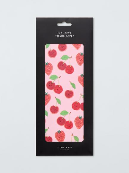 John Lewis Strawberries and Cherries Tissue Paper, Pack of 5, Light Pink